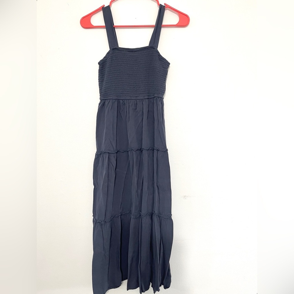 Strapless blue flattering midi dress flowy SHEIN